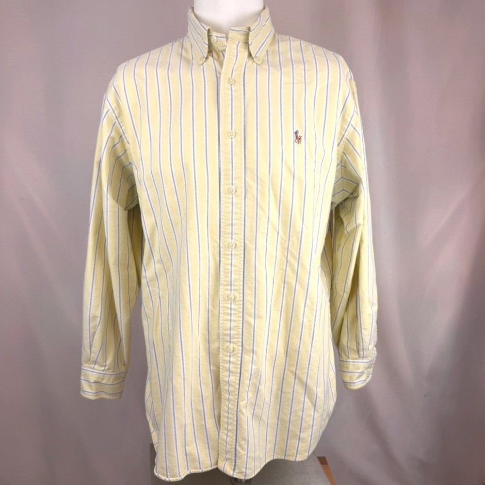 Vintage RALPH LAUREN Mens|L|Stripe Classic Button Shirt Flesh Pony Cotton Preppy